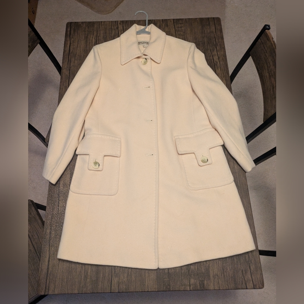 Michael Kors Cream Trench Coat Pea Coat Wool And Angora Blend